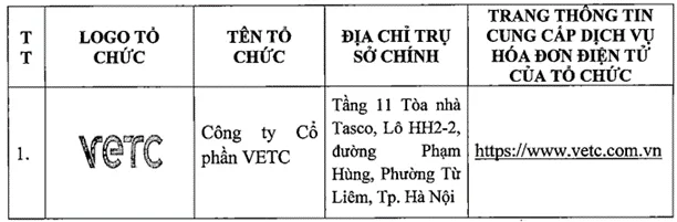 Công khai thông tin của tổ chức đáp ứng tiêu chí để cung cấp dịch vụ nhận, truyền, lưu trữ dữ liệu hóa đơn điện tử với cơ quan thuế
